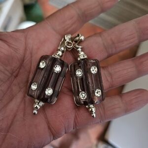 Vintage 60s Grape-colored Lucite & Rhinestone Cube Clip-on Earrings